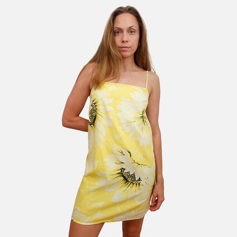 H&M Linen Blend Yellow Sunflower Mini Dress - S - Picture 8 of 8